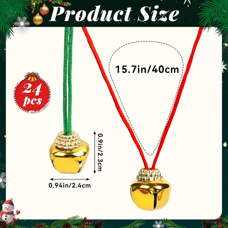 LIGHOON 24 PCS Christmas Jingle Bell, Necklace Bells with Rope for Christmas Holiday Party Decoration Supplies (Gold) - Image 2